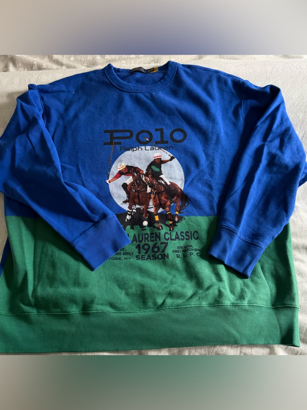 Polo by Ralph Lauren Royal Blue and Green Crewneck equestrian polo Sweatshirt